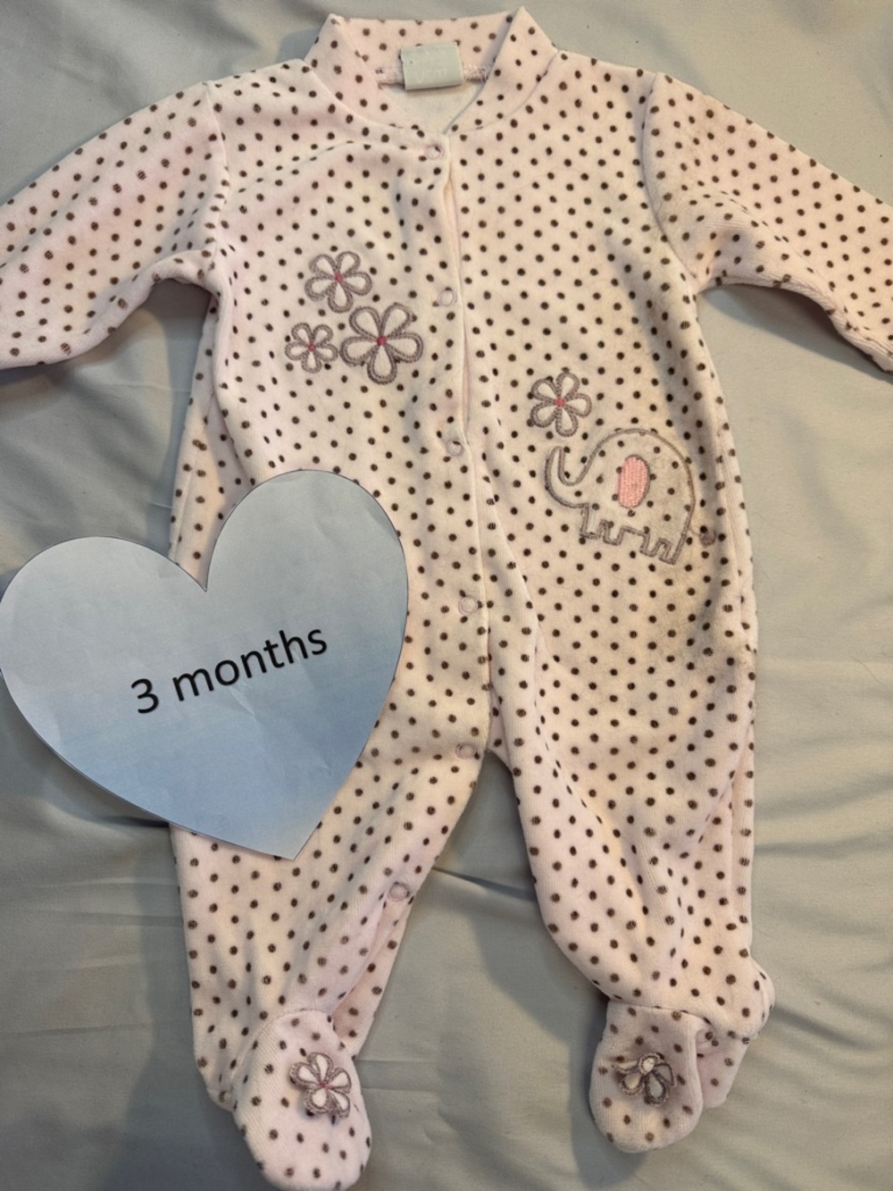 Adorable Pink Polka Dot Velour Onesie Sleeper/Romper with floral accents